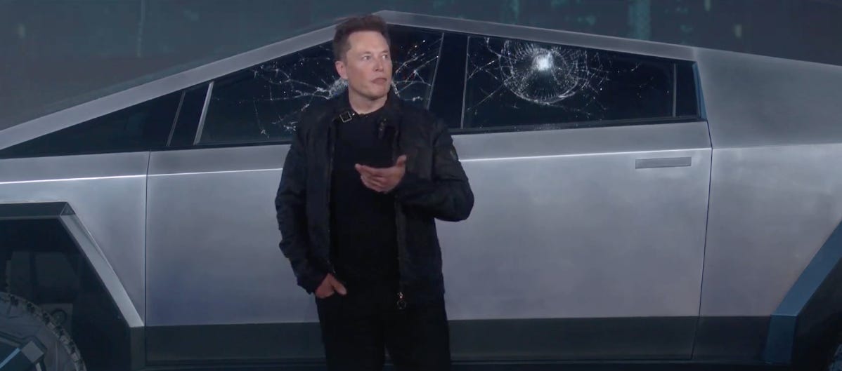Tesla accidentally busted two windows on the Cybertruck while demonstrating  how tough they are | TechCrunch