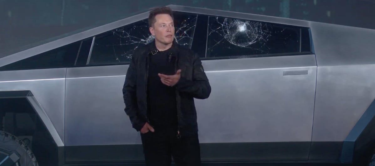 Tesla accidentally busted two windows on the Cybertruck while demonstrating how tough they are | TechCrunch