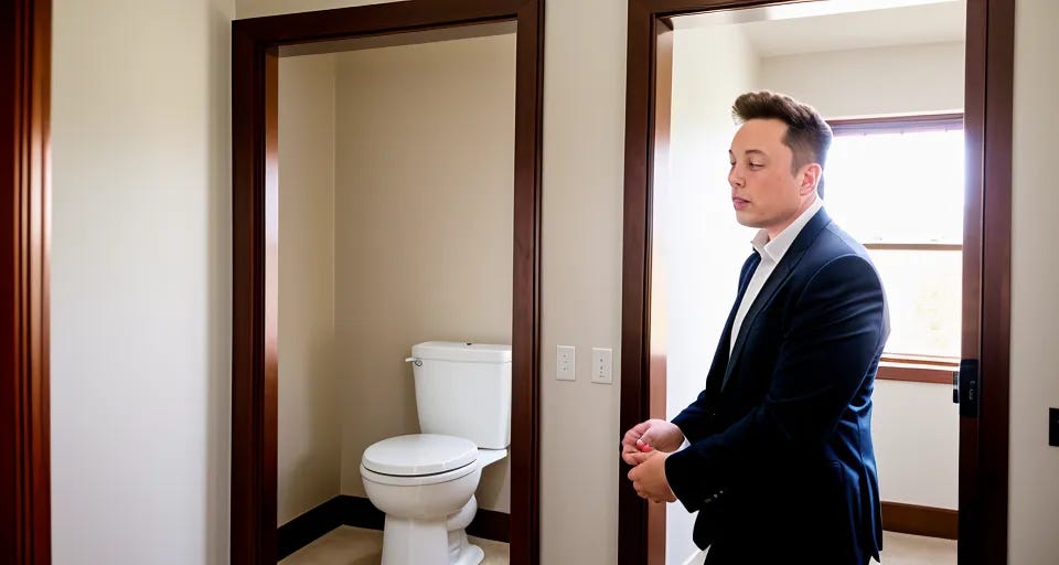 Elon Musk carrying a toilet into a room